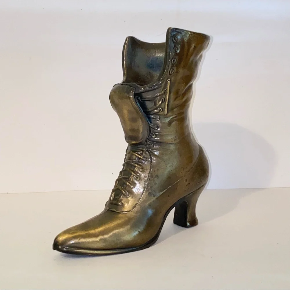 Vintage Cast Bronze Victorian Boot Planter - Picture 3 of 13